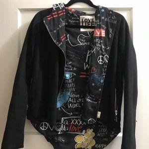 Reversible Jacket Black and Peace Love World Print